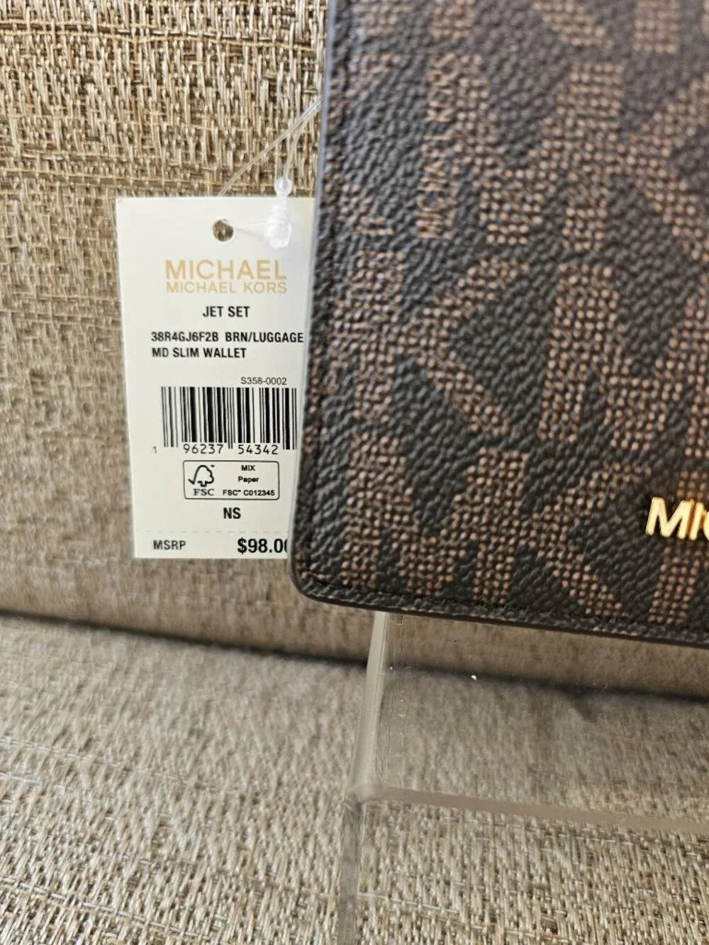 NWT Michael Kors Jet Set Brown Signature Medium Slim Bifold Wallet $98
